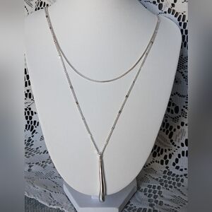Elegant Jenny Bird Leana Silvertone Double Chain Drop Pendant Necklace 19"